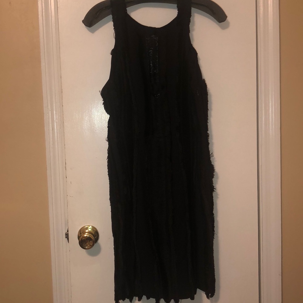 Black Sandro Rogee Fringe Dress Size 3/L - Picture 3 of 6